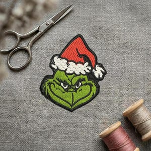 Embroidered Grinch Face Patch - Christmas Iron On Applique