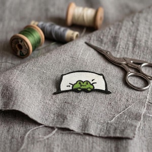 Sleeping Frog Embroidered Iron-On Patch