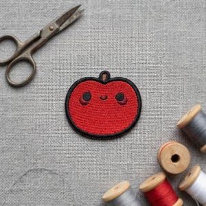 Red Apple Embroidered Patch: Iron-on Fruit Applique (2.3x2 in)