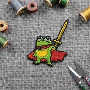 Brave Frog Embroidered Patch. Emoji Embroidery  Iron on patch