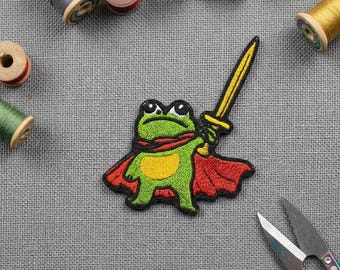 Brave Frog Embroidered Patch. Emoji Embroidery  Iron on patch