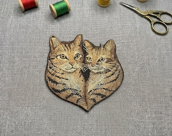 Realistic Twin Cats Heart Patch, Embroidered Iron-On Applique Cat Patch Embroidered, Twin Cats Heart Patch, Cat Lover Gift