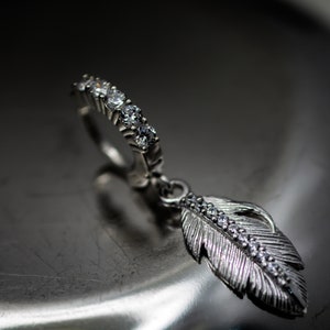 Sterling Silver Feather Belly Ring: 14G CZ Gem Navel Jewelry