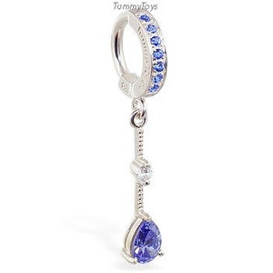 Sterling Plata Azul Pave Set Cierre con Azul Cz Charm Drop Exclusivamente por TummyToys Navel Anillos Sexy Body Jewelry para su Navel(63037)