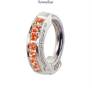 Silver belly button ring with orange CZs / sterling silver belly ring / 14g belly ring / navel ring / Orange Belly Ring - Belly Ring Orange
