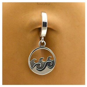 Surfer Belly Ring - Belly Ring with Wave Charm - Belly Ring Dangle - Silver Belly Ring - Beach Belly Ring - Belly Hoop - Navel Ring