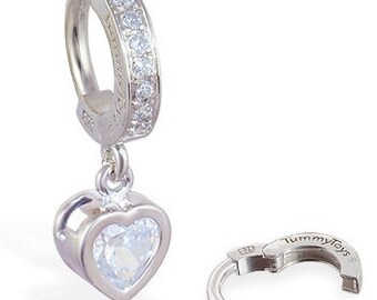 Stunning Cz Heart Charm on Pave Set Belly Button Ring Exclusively by TummyToys Navel Rings Sexy Body Jewelry for your Navel(63079)