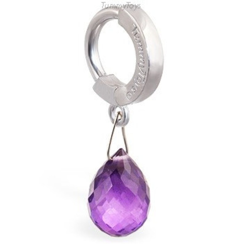 Platinum Belly Button Ring With Amethyst Gem Briolette Drop Etsy