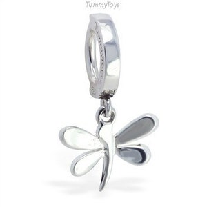 Silver Dragonfly Belly Ring - Animal Belly Ring - Cute Belly Ring - Nature Belly Ring - Belly Ring Dragonfly Dangle Charm