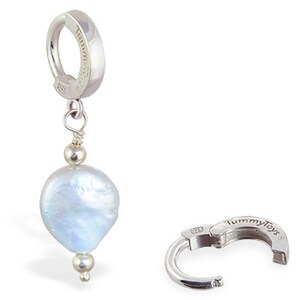 Blue Coin Pearl Charm on Sterling Silver Belly Button Ring Exclusively by TummyToys Navel Rings Sexy Body Jewelry for your Navel (69000)