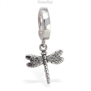 Sterling Silver Dragonfly Charm on Sterling Silver Classic Clasp by TummyToys Navel Rings Sexy Body Jewelry for your Navel (69073)