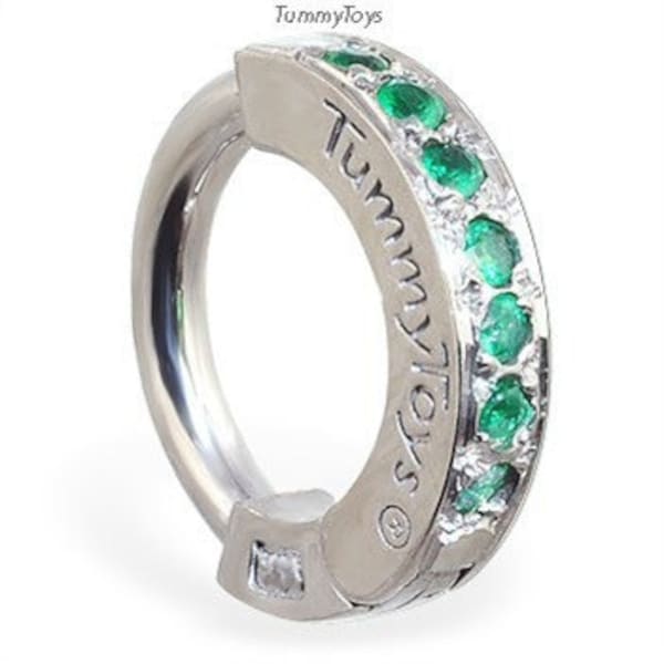 Piercing para el ombligo en plata de ley: circonita verde esmeralda, 14 g.