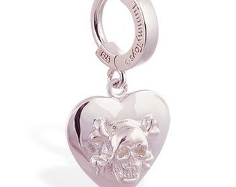 Anello per ombelico a forma di cuore con teschio in argento sterling, gioiello sexy per ombelico