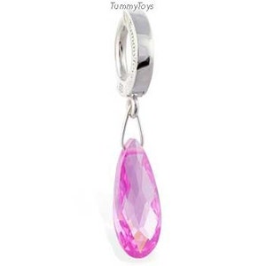 Pink Crystal Belly Ring - Silver Belly Ring - Pink Belly Ring Pink Body Jewelry Belly Ring Charm better than a barbell easy to use clicker