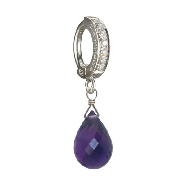 Natural Amethyst Drop on Sterling Silver Pave set Clasp Exclusively by TummyToys Navel Rings Sexy Body Jewelry for your Navel  (63087)