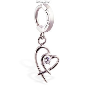 Belly ring surgical steel / steel belly button ring / steel dangle heart charm / belly button hoop / surgical steel belly ring