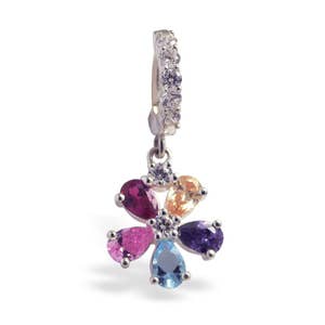 Regenbogen Cz Edelstein Blume Charm auf klarem Bauchnabel Ring Verschluss Exklusiv von TummyToys Bauchnabel Ringe Sexy Körper Schmuck für deinen Bauchnabel (69145)