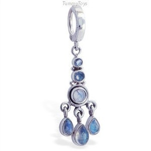 Moonstone Belly Button Ring - Silver Belly Button Ring - Silver Moonstone Belly Ring - Belly Ring Moonstone - Moonstone Dangle Charm