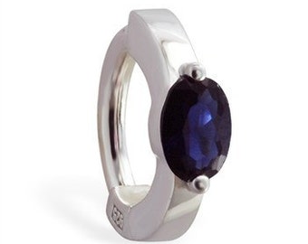 Piercing para el ombligo de plata de ley con circonita azul zafiro, joyería para el ombligo TummyToys®