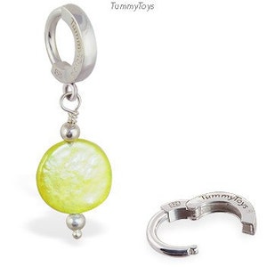 Vibrant Green Coin Pearl Dangle Silver Belly Button Ring Exclusively by TummyToys Navel Rings Sexy Body Jewelry for your Navel (69006)