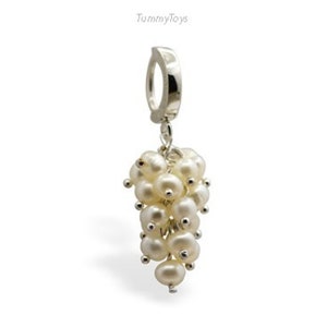 Pearl Belly Ring Dangle - Belly Ring with Pearl Dangle Charm - Silver Belly Ring with Pearls - Belly RIng Pearl - Belly Hoop - Navel Ring