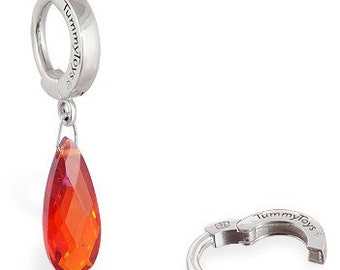 Piercing para el ombligo con cristal naranja quemado: piercing para el ombligo en plata de ley.