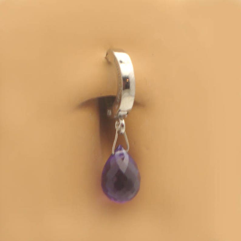 Platinum Belly Button Ring With Amethyst Gem Briolette Drop Etsy
