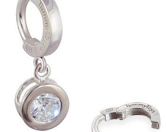 Anillo de ombligo de plata de ley: dije de circonita cúbica, cierre de clic fácil