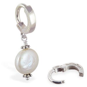 Cream Coin Pearl Charm on Sterling Silver Belly Button Ring Exclusively by TummyToys Navel Rings Sexy Body Jewelry for your Navel (69003)