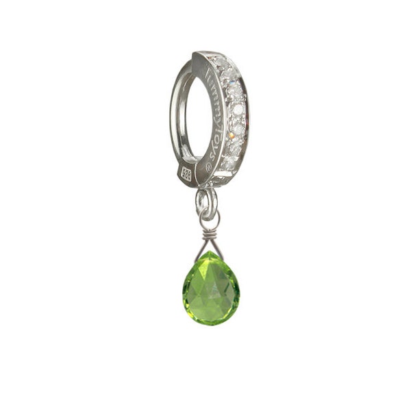Peridot Drop Belly Button Ring: Sterling Silver Pave Navel Clicker Jewelry