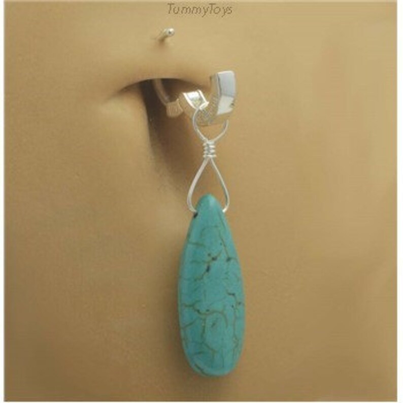 NEW Long Turquoise Sterling Silver Wire Removable Belly Button Ring Swinger Charm by TummyToys 78005