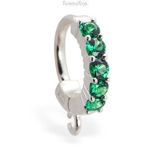 Sterling Silver 5 Stone Green Cz Belly Ring with Loop To Add Your Own Design by TummyToys (64023JR)
