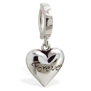 Heart Belly Ring - Silver Heart Belly Ring - Belly Ring Heart Dangle - Belly Ring Heart Charm - Heart Navel Ring - Silver Belly Ring Heart