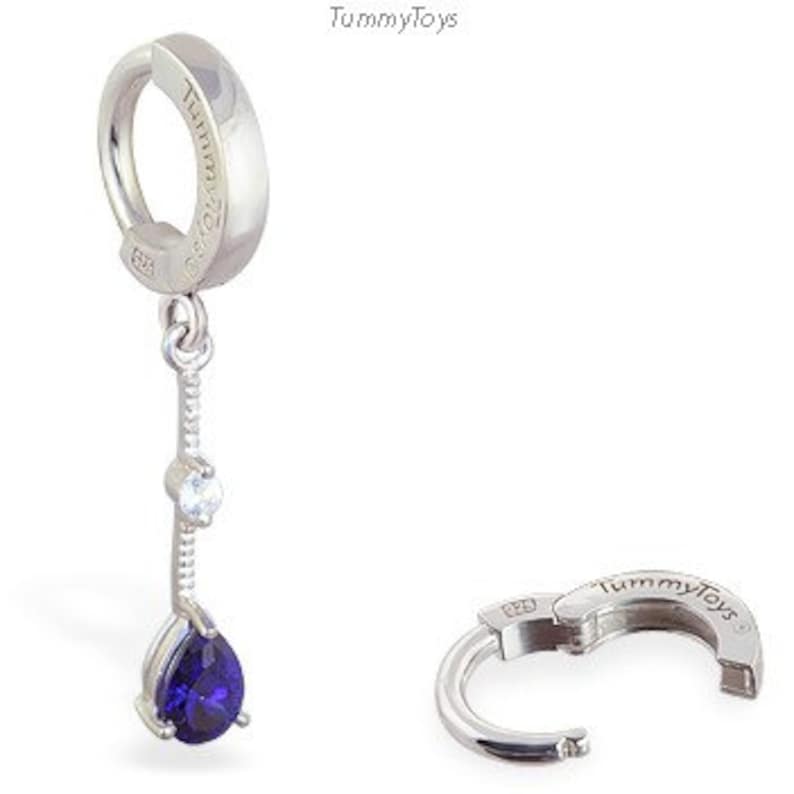 63026 Sterling Silver Tanzanite Blue and Clear CZ Drop Sterling Silver Belly Ring by TummyToys