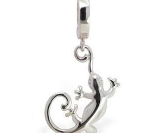 Anillo de ombligo de lagarto de plata esterlina: dije colgante de geco