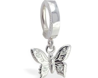 Piercing para el ombligo con forma de mariposa de plata de ley: joyería para el ombligo de 14 g de TummyToys®