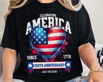 Comfort Colors 2026 Retro America's 250th Anniversary T-shirt, Independence Day Gift, America 250, Heart Patriotic Shirts