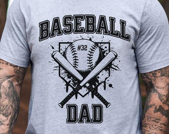 Custom Baseball Dad T-Shirt, Personalized Number Baseball Dad Shirt, Game Day Dad Shirt, Baseball Lover Gifts, Proud Dad Baseball Tee