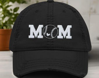 Embroidered Baseball Mom Hat, Distressed Hat for Baseball Mom, Baseball Lover Gifts, Spirit Game Wear, Sports Mama Hat, Game Day Mom Cap