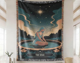 The Star Tarot Card Woven Blanket, Tarot Gift for Her, Celestial Blanket, Star Tarot Card Wall Tapestry, Tarot Card Lover Gift