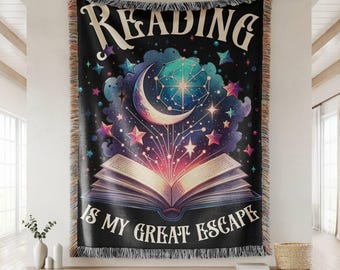 Book Lover Woven Blanket, Book Lover Gifts, Celestial Blanket, Gift for Reader, Book Gift for Her, Book worm Gifts, Astrology Lover Gift