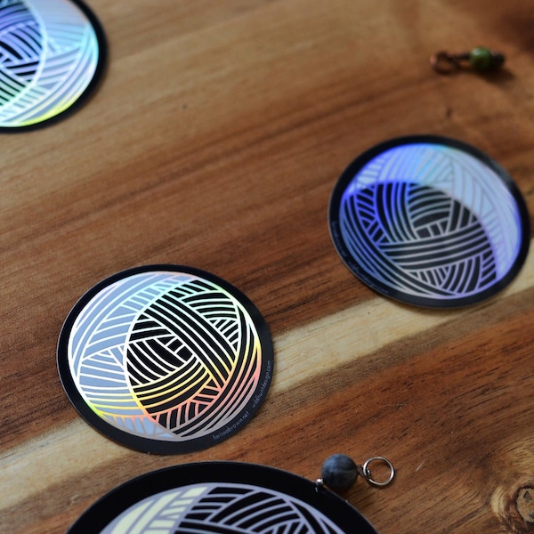 SET OF THREE! Yarn Ball Moon Stickers for knitters, laptop, decal, knit, crochet, lunar phase stocking gift Christmas