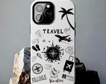 Funda personalizada para iPhone MagSafe – Diseño estético de viajes y aviación, pegatinas de vacaciones de piloto, iniciales personalizadas