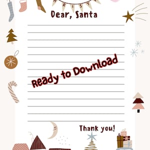 Lista de deseos DESCARGA INSTANTE Carta a Papá Noel, Imprimible, Lista de deseos imprimible digital para niños a Papá Noel, Navidad