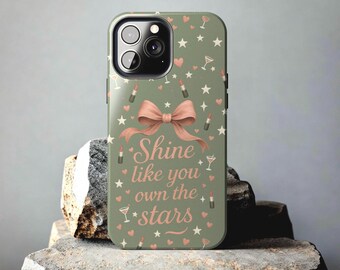 Capa para celular rosa e verde estilo Cottagecore para iPhone 16, 15, 14 e 13 Pro Max | Design Coquette Brilhante de Verão | Resistente a Impactos