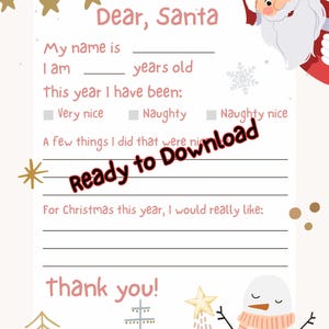 Wunschzettel SOFORT DOWNLOAD Brief an den Weihnachtsmann, Printable, Digitale ausdruckbare Wunschliste für Kinder an Santa Claus, Weihnachts
