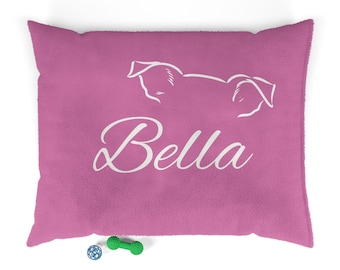 Pink Dog Bed Custom with Name & Year, Personalized Luxury Pet Bed | Soft Fleece Cushion | Gift for Pet Owners