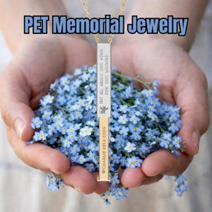 Personalized Gold Bar Necklace Engraved, Forget Me Not, Pet Memorial Jewelry, Hidden Message Keepsake, Rainbow Bridge Sympathy Gift, Cat Mom