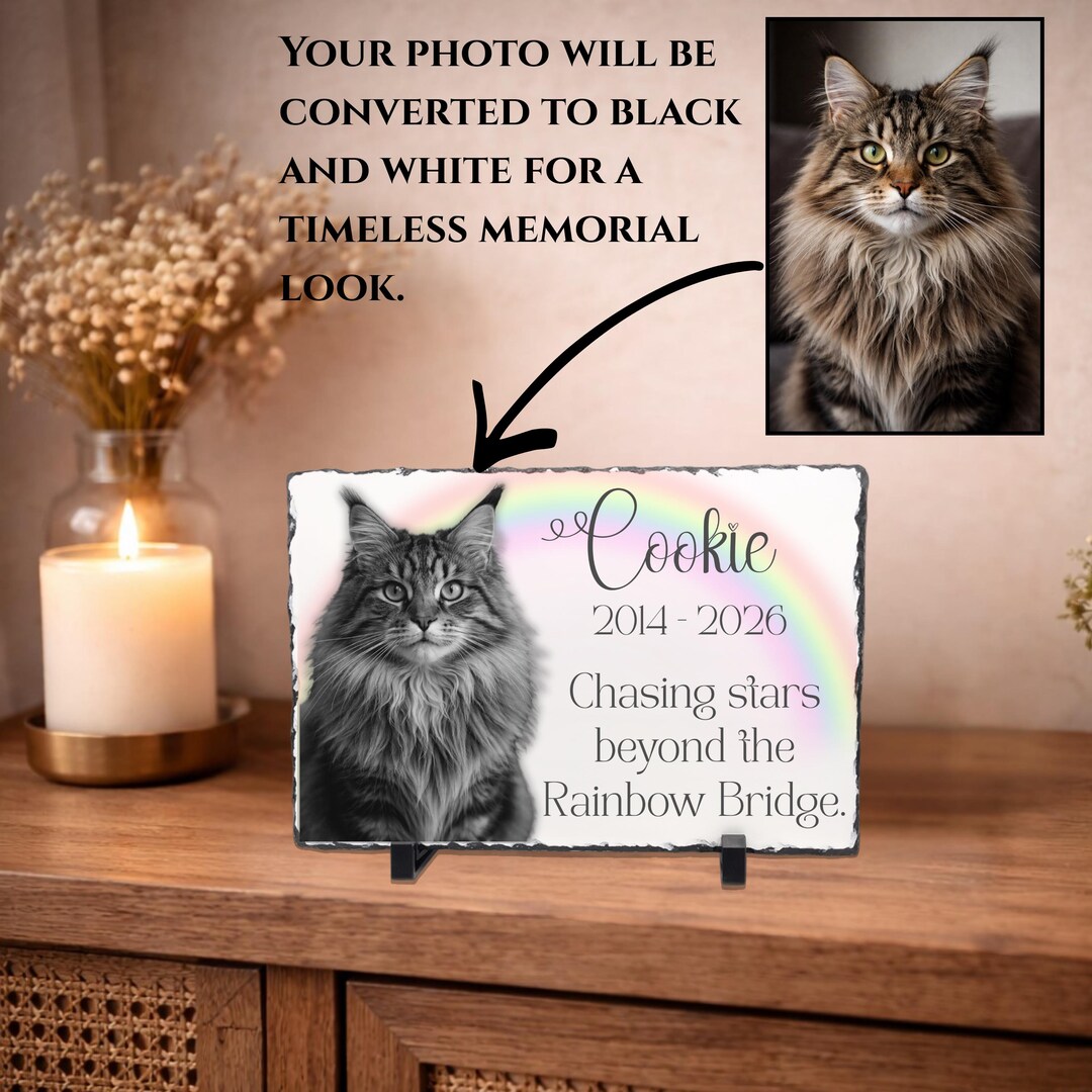 Custom Memory Animals Custom Pet Memory Memorial Dog Portrait Slate Plaque, Unique Cat Memory ...