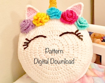 Unicorn Pillow Pattern, crochet Patterns,  crochet unicorn, beginner crochet patterns, kids crochet how to, unicorn DIY, unicorn pillow